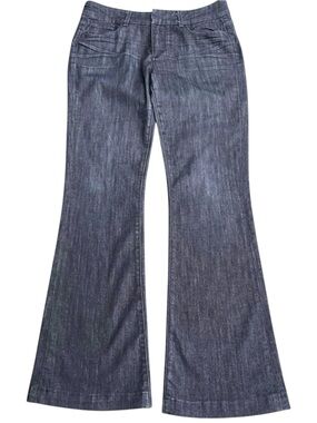 PAIGE Dark Indigo Mid-Rise Whiskered Bootcut Flare Jeans (30x32)